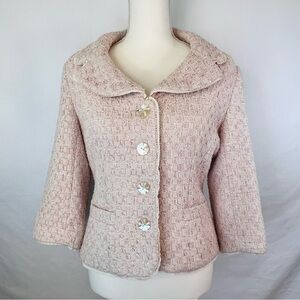 Women's Vintage Tweed Lace Pink Cream Blazer Jacket Size 10 Fundamental Things
